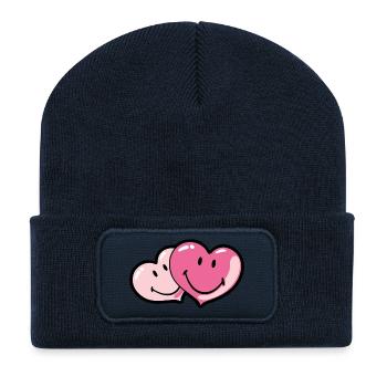 Smiley Two Hearts - Recycled Patch Beanie - french navy - Front
