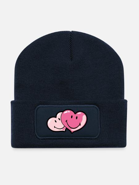 Smiley Two Hearts - Beanie recyclé à patch - bleu marine