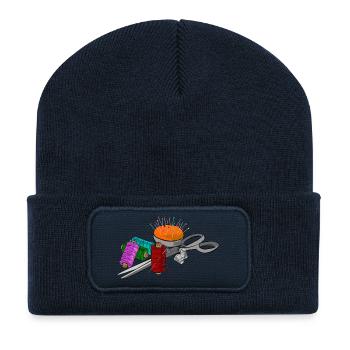 Motif tailleur avec ciseaux - Beanie recyclé à patch - bleu marine - Devant