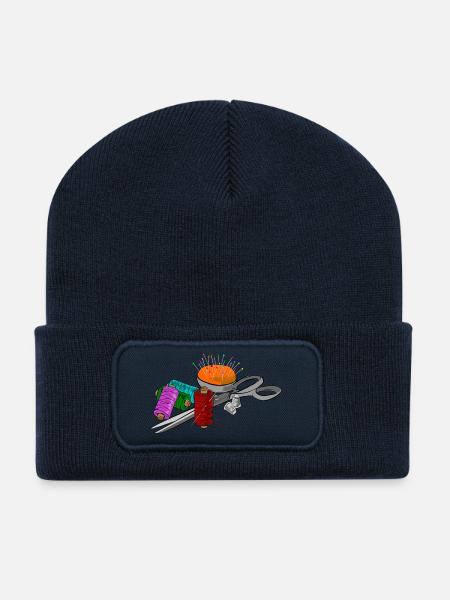 Motif tailleur avec ciseaux - Beanie recyclé à patch - bleu marine