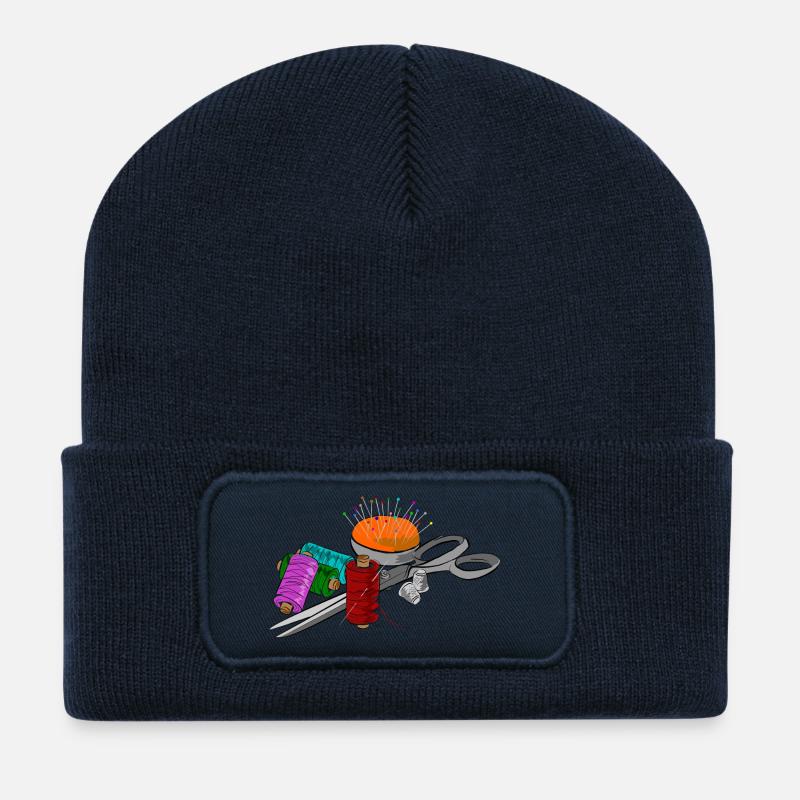 Motif tailleur avec ciseaux - Beanie recyclé à patch - bleu marine