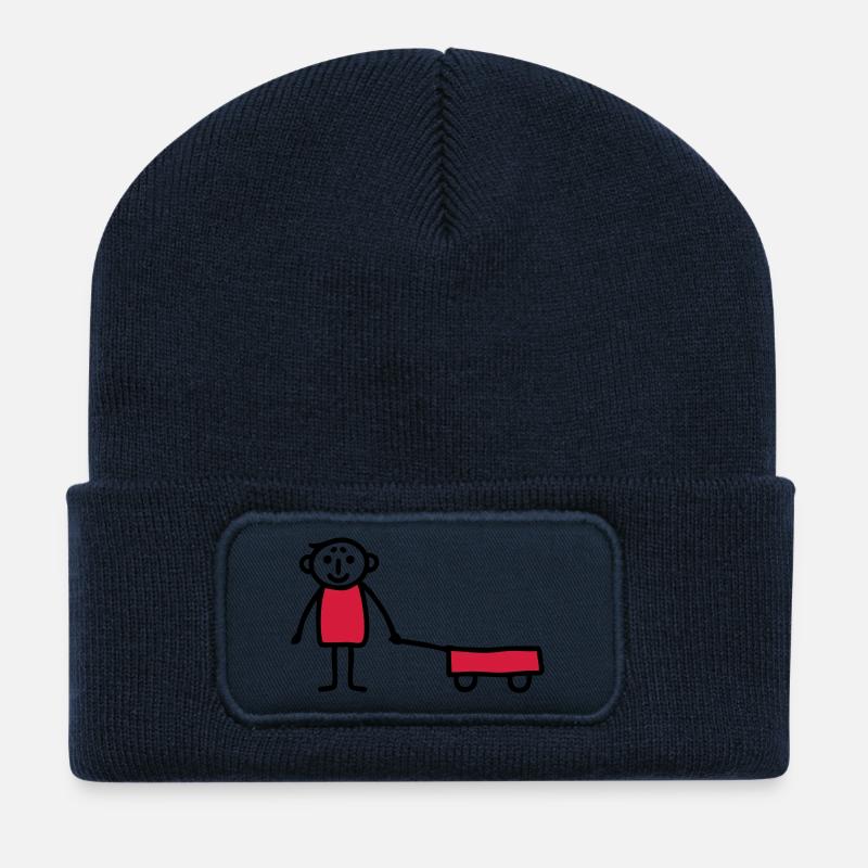 Junge mit Bollerwagen - V2 - Recycelte Patch Beanie - French Navy