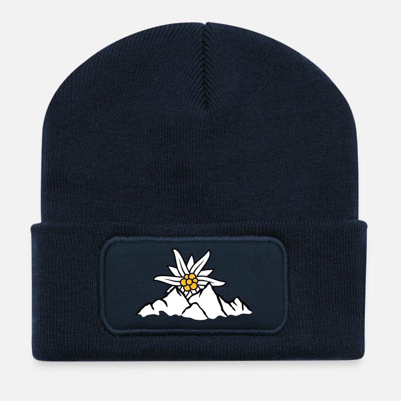 Sonne Bergblume Edelweiss - Recycelte Patch Beanie - French Navy