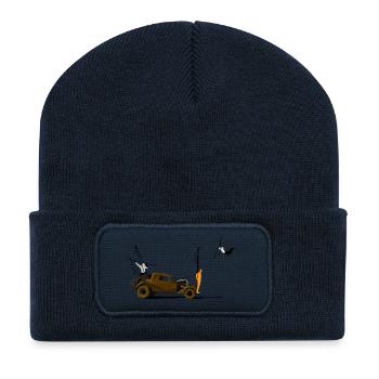 Vintage car and orange silhouette - Recycled Patch Beanie - french navy - Front