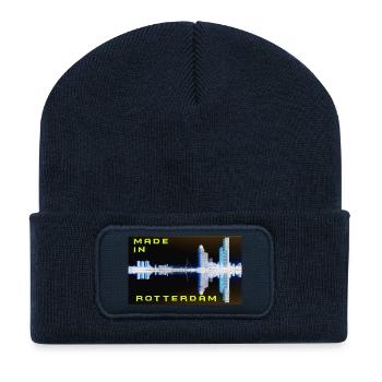 Futuristic Rotterdam Skyline Reflection - Recycled Patch Beanie - french navy - Front