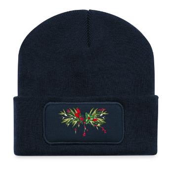 wintry branches of rose hip, fir and mistletoe - Recycled Patch Beanie - french navy - Front