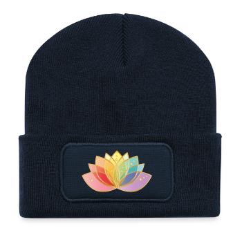 filigranes transparent fleurs colorées symbole - Beanie recyclé à patch - bleu marine - Devant