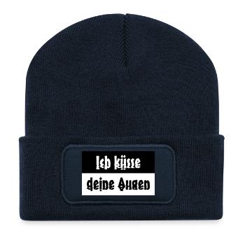 Ich küsse deine Augen Spruch - Recycelte Patch Beanie - French Navy - Vorne