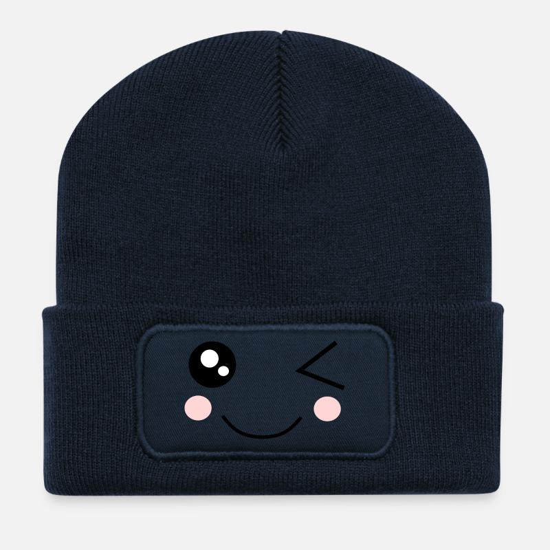 Kawaii Gesicht lustig - Recycelte Patch Beanie - French Navy