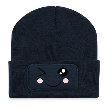 Joli visage kawaii - Beanie recyclé à patch - bleu marine - Devant