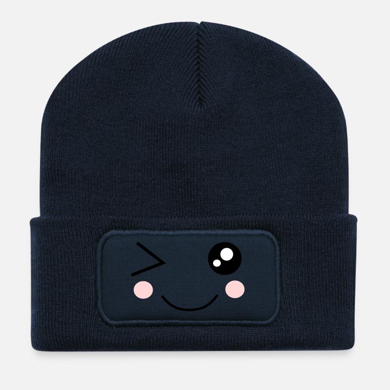 cute Gesicht Kawaii - Recycelte Patch Beanie - French Navy
