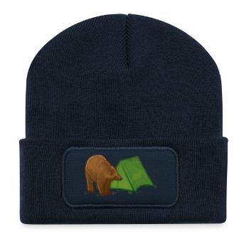 Campement des ours sous tente - Beanie recyclé à patch - bleu marine - Devant