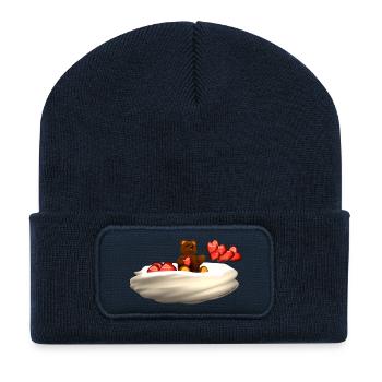 Bear flies on cloud with hearts - Recycled Patch Beanie - french navy - Front