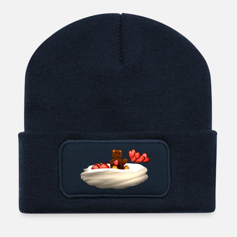 Bär fliegt auf Wolke mit Herzen - Recycelte Patch Beanie - French Navy