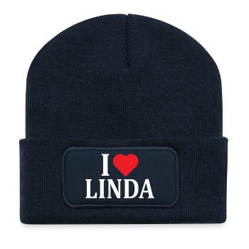 T-Shirt Name I love Linda T-Shirt Geschenkidee - Recycelte Patch Beanie - French Navy - Vorne