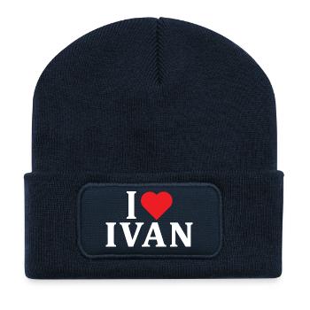 Name T-Shirt I love Ivan T-Shirt Geschenkidee - Recycelte Patch Beanie - French Navy - Vorne