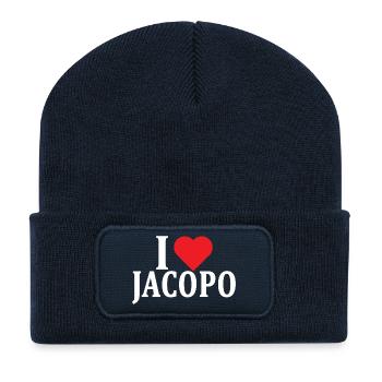 t-shirt prénom J’adore Jacopo t-shirt idée cadeau - Beanie recyclé à patch - bleu marine - Devant
