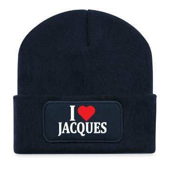 nom t-shirt J’aime Jacques idée cadeau t-shirt - Beanie recyclé à patch - bleu marine - Devant
