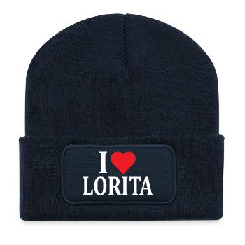 Name T-Shirt I love Lorita T-Shirt Geschenkidee - Recycelte Patch Beanie - French Navy - Vorne