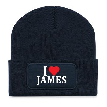 Name T-Shirt I love James T-Shirt Geschenkidee - Recycelte Patch Beanie - French Navy - Vorne