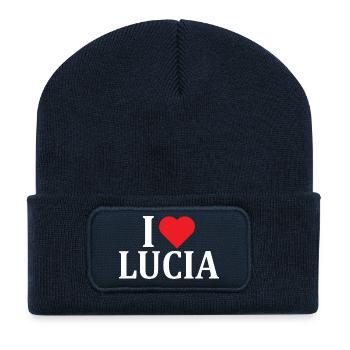T-Shirt Name I love Lucia T-Shirt Geschenkidee - Recycelte Patch Beanie - French Navy - Vorne