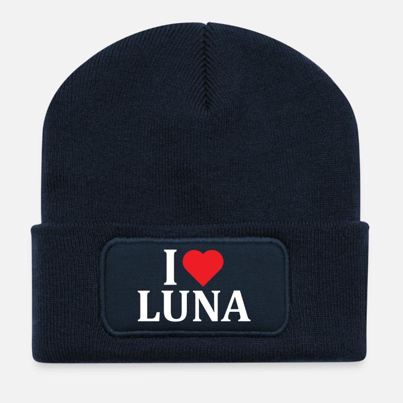 Name T-Shirt I love Luna T-Shirt Geschenkidee - Recycelte Patch Beanie - French Navy