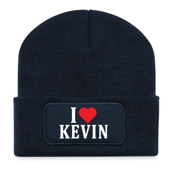 T-Shirt-Name Ich liebe Kevin T-Shirt Geschenkidee - Recycelte Patch Beanie - French Navy - Vorne