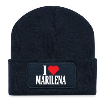 nom t-shirt J’aime Marilena t-shirt idée cadeau - Beanie recyclé à patch - bleu marine - Devant