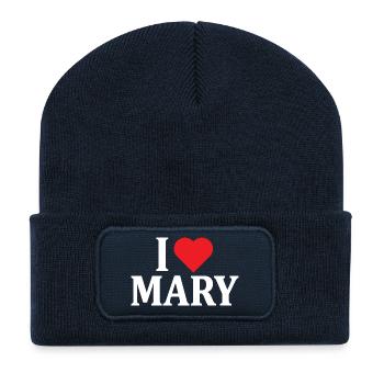T-Shirt I love Mary T-Shirt Geschenkidee - Recycelte Patch Beanie - French Navy - Vorne