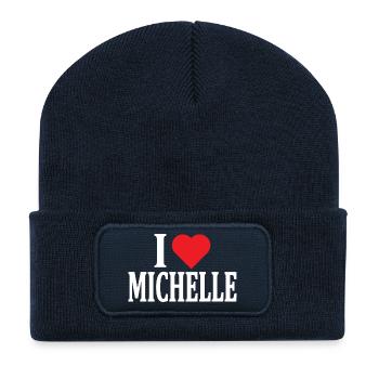 nom du t-shirt J’adore Michelle idée cadeau t-shirt - Beanie recyclé à patch - bleu marine - Devant