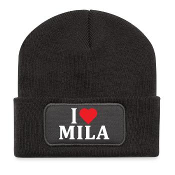 T-Shirt Name I love Mila T-Shirt Geschenkidee - Recycelte Patch Beanie - Dunkelgrau - Vorne