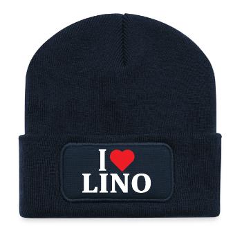 nom du t-shirt J’adore Lino idée cadeau t-shirt - Beanie recyclé à patch - bleu marine - Devant
