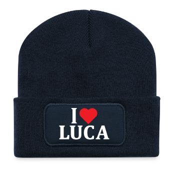 T-Shirt-Name Ich liebe Luca T-Shirt-Geschenkidee - Recycelte Patch Beanie - French Navy - Vorne