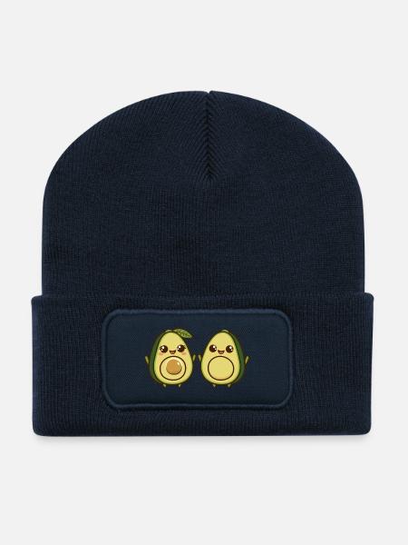 Animiertes niedliches Avocado-Duo - Recycelte Patch Beanie - French Navy
