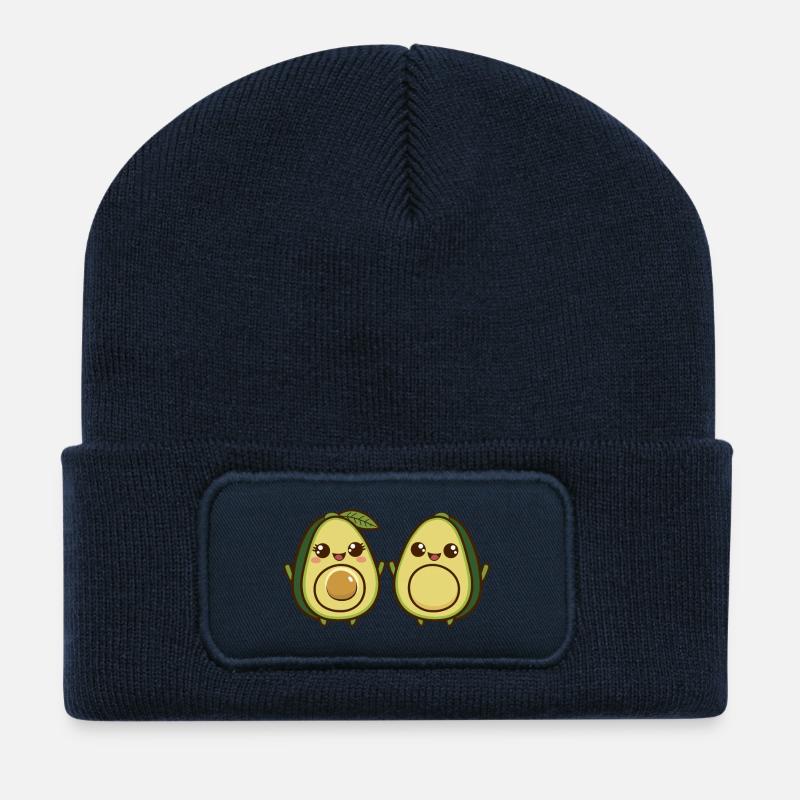Animiertes niedliches Avocado-Duo - Recycelte Patch Beanie - French Navy