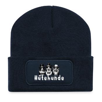 Hütehunde Trio mit Zylinder - Recycelte Patch Beanie - French Navy - Vorne