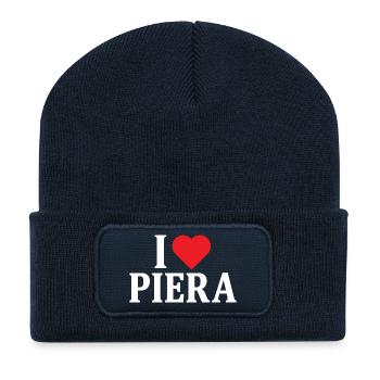 Tee shirt J'aime Piera idée cadeau t-shirt - Beanie recyclé à patch - bleu marine - Devant