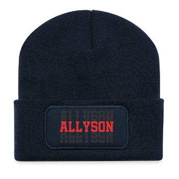 T-Shirt Allyson T-Shirt Geschenkidee gestapelter Text - Recycelte Patch Beanie - French Navy - Vorne