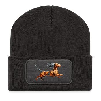 Dachshund Dog Running Origami Geometric 3D - Recycled Patch Beanie - dark grey - Front
