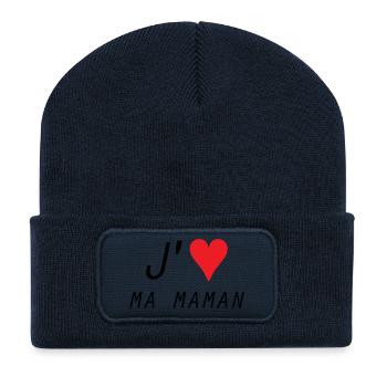 J'aime ma maman - Fête des Mères - Beanie recyclé à patch - bleu marine - Devant