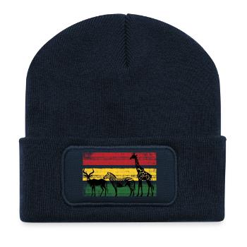 Silhouettes de la savane aux couleurs rastafaries - Beanie recyclé à patch - bleu marine - Devant
