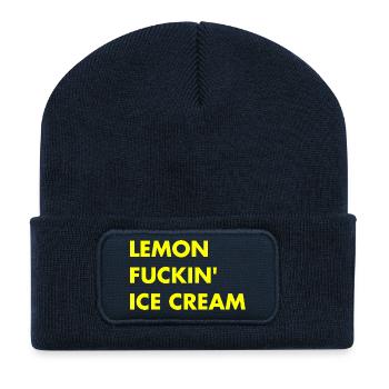 Lemon Cream - yellow lettering - Recycled Patch Beanie - french navy - Front