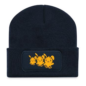3 lapins trois amis équipe équipage agitant assis mignon - Beanie recyclé à patch - bleu marine - Devant