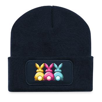 LAPINS DE PÂQUES COLORÉS Joyeuses Pâques - Beanie recyclé à patch - bleu marine - Devant