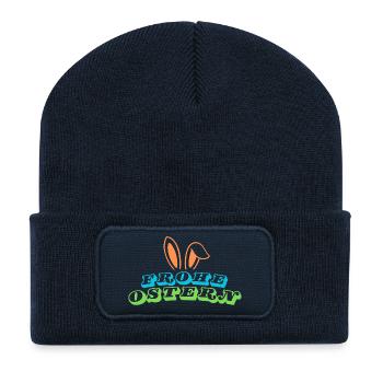 Frohe Ostern - Design mit Hasenohren - Recycelte Patch Beanie - French Navy - Vorne