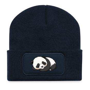 Panda endormi - Design animalier - Beanie recyclé à patch - bleu marine - Devant