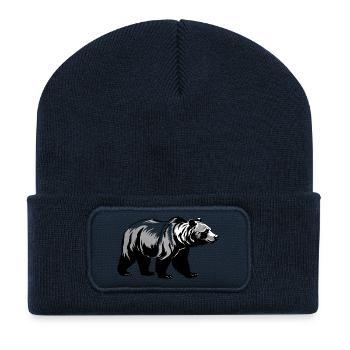 Ours - Autocollant Animal mignon - Beanie recyclé à patch - bleu marine - Devant