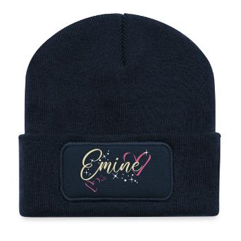 Emine Name Vorname Kalligrafieherz - Recycelte Patch Beanie - French Navy - Vorne