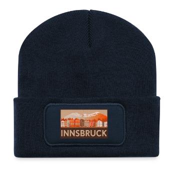 Innsbruck Austria Badge Design – Houses & Mountains - Recycled Patch Beanie - french navy - Front