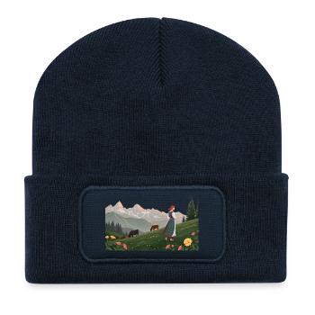 Folklore | Frau in Tracht - Recycelte Patch Beanie - French Navy - Vorne